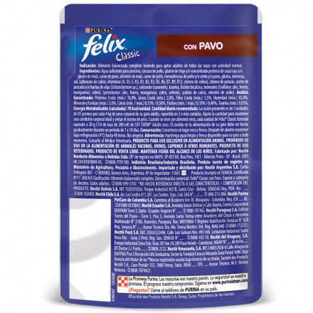 Comida Húmeda Felix Classic para Gatos sabor a Pavo por 85 g