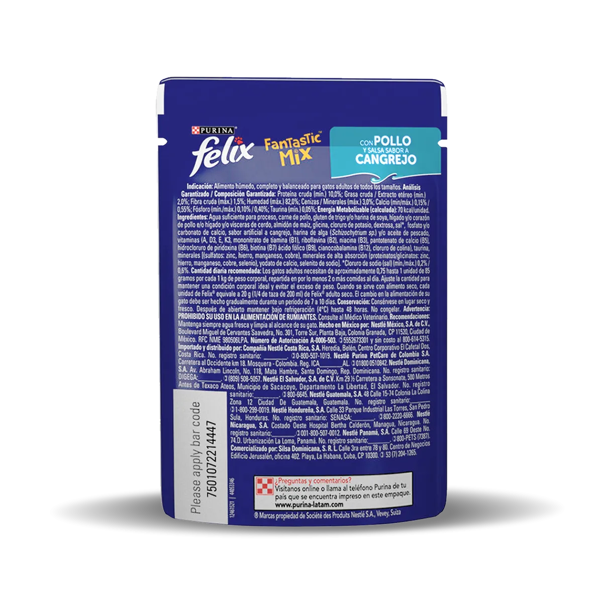 Comida Húmeda Felix Fantastic™ Mix con Pollo y salsa sabor a cangrejo 85g