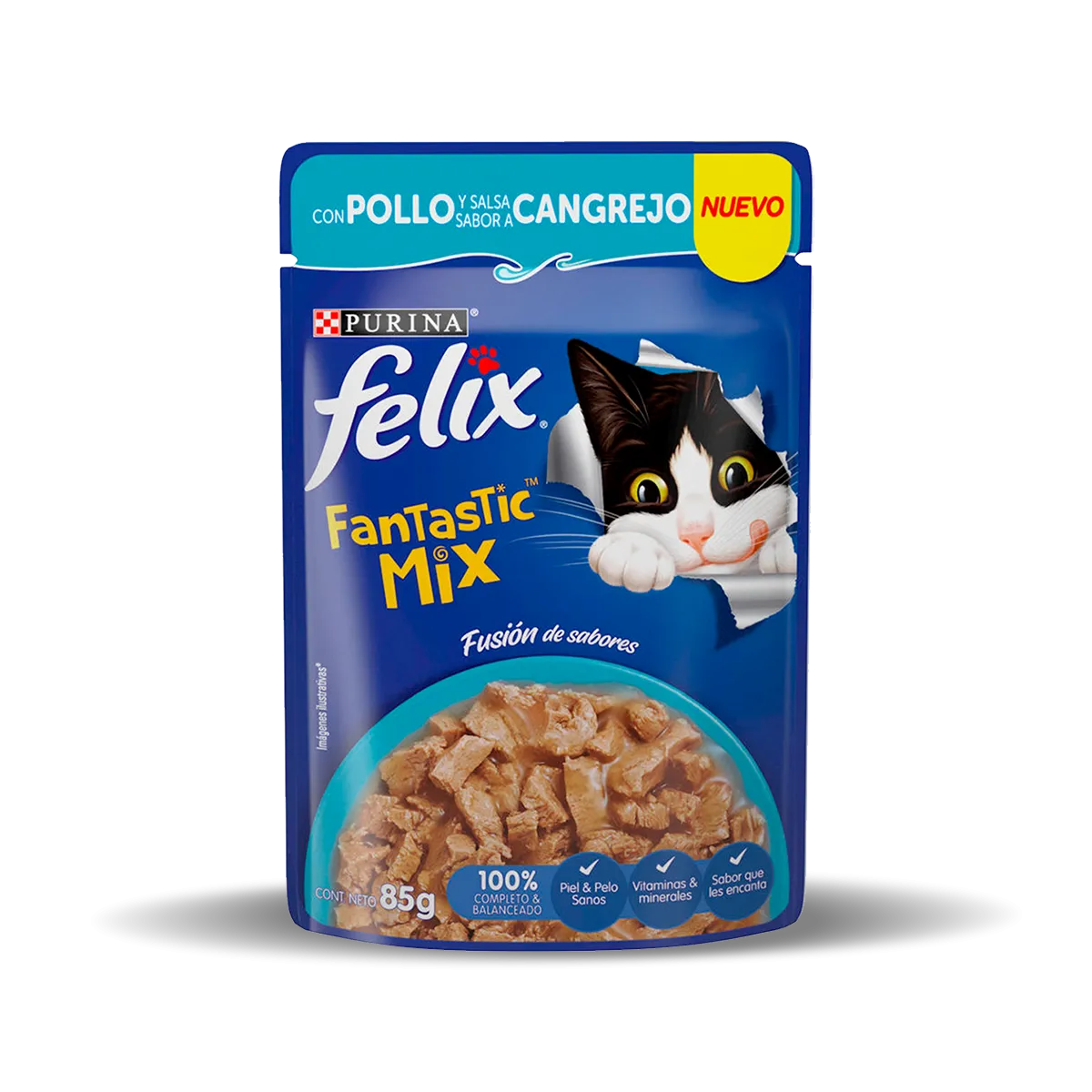 Comida Húmeda Felix Fantastic™ Mix con Pollo y salsa sabor a cangrejo 85g