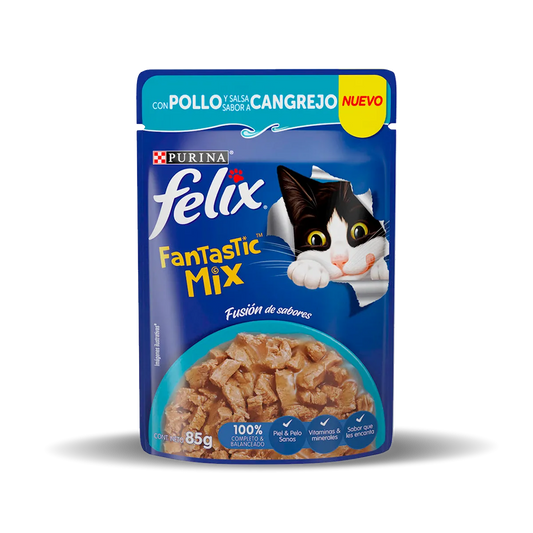 Comida Húmeda Felix Fantastic™ Mix con Pollo y salsa sabor a cangrejo 85g