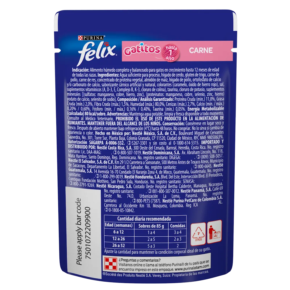Comida Húmeda Felix Gatitos Carne por 85 g