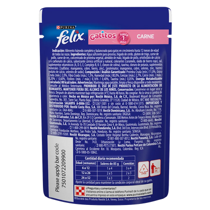 Comida Húmeda Felix Gatitos Carne por 85 g